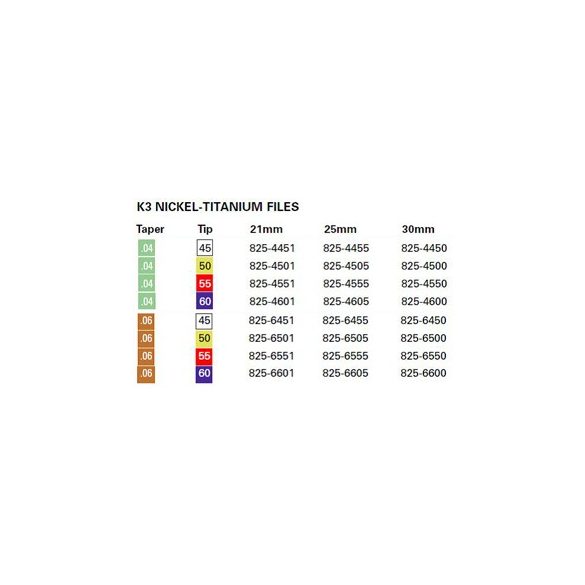 K3 Ni-Ti files  ISO 045-060 .04-.06 (6db)